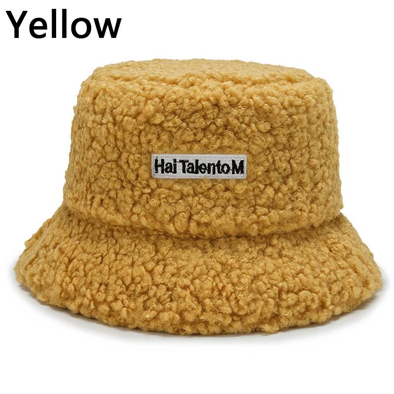 

Женские теплые кепки с вышитыми буквами, уличная ветрозащитная модная осенняя рыбацкая кепка-ведро жёлтый