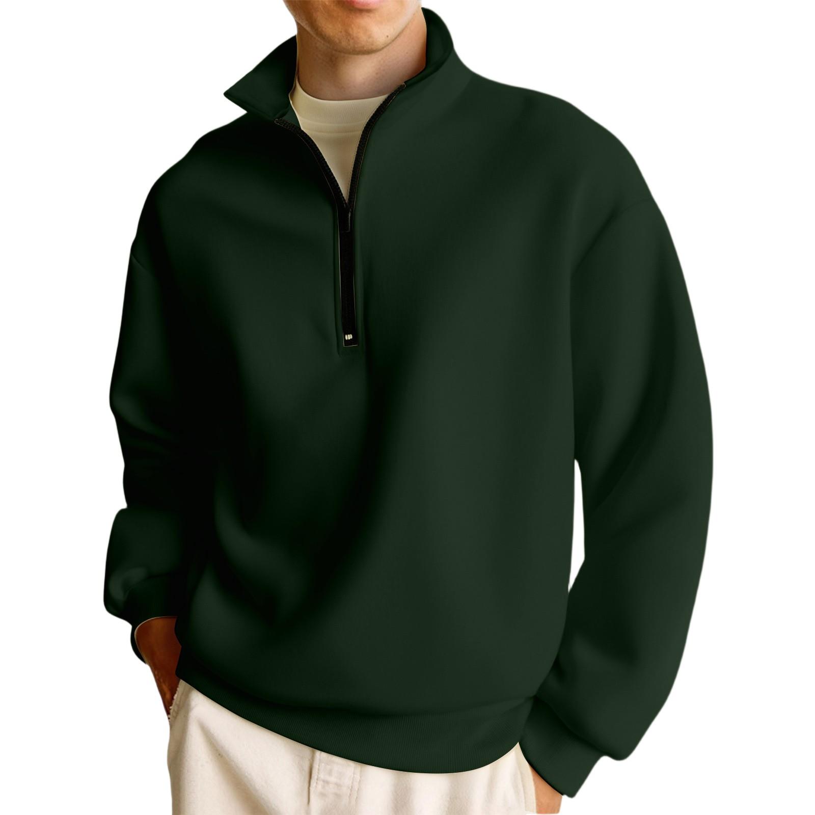 

Men s Casual Long-Sleeved Collared Quarter-Zip Sweatshirt L армия зеленый