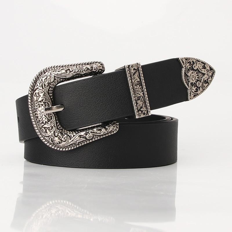 Retro Pu Waist Belt With Engraved Alloy Buckle For Stylish Casual Outfit