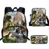 Kids Dinosaur Backpack Set Elementary School Oxford Fabric Ergonomic Back Support Breathable Lightweight 3-Piece Kit