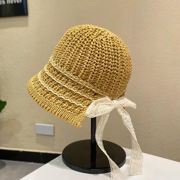 Straw Hat Seaside Hat Ins Lace-up Straw Hat Women's Travel Sunscreen Beach Sun Hat Lace Sun Hat