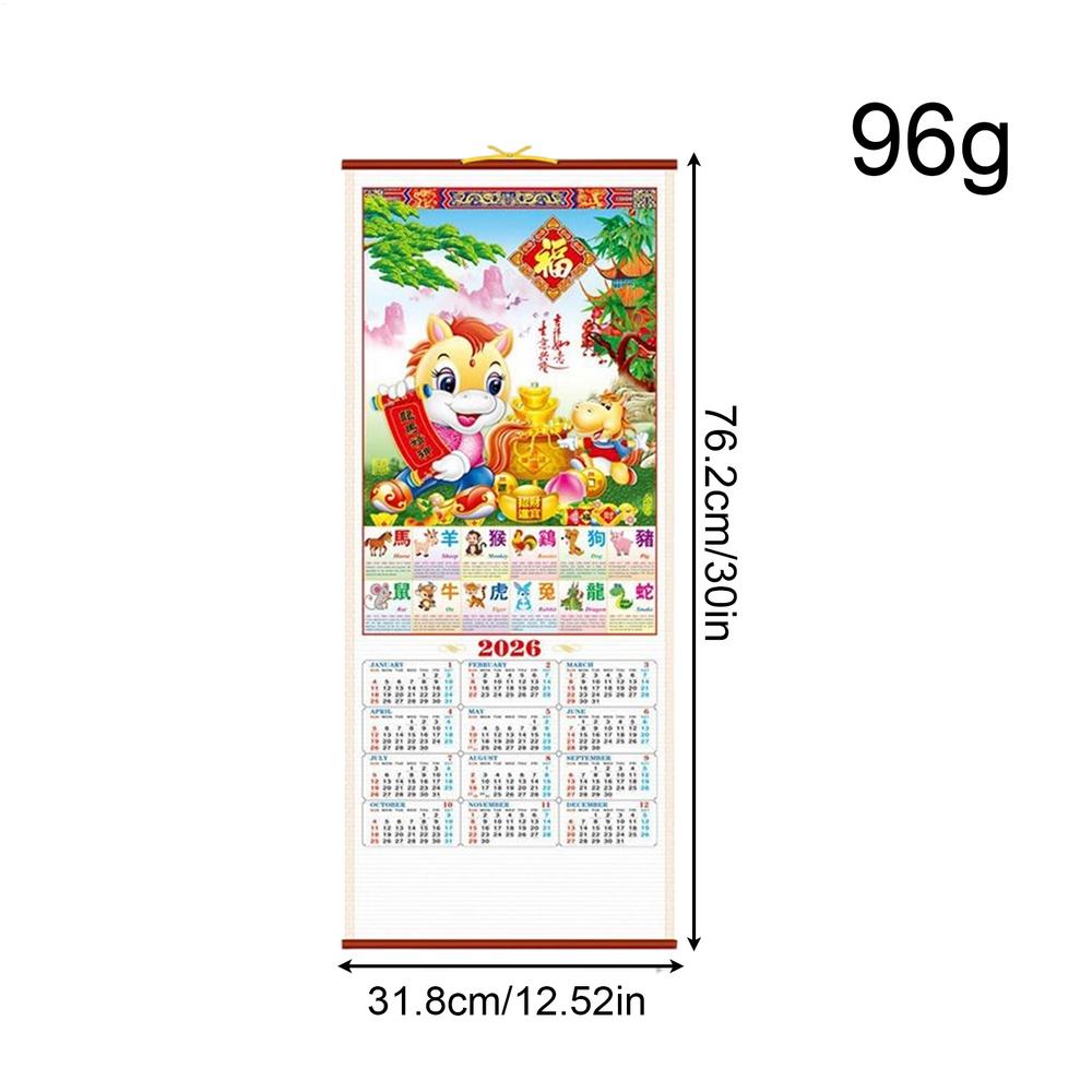 2026 Imitation Weinrebe Hängender Kalender Jahr des Pferdes Chinesischer Kalender Monatsplaner Organizer Aufhängbarer Wandkalender Dekor