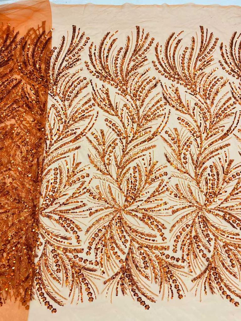 Orange Beaded Fabric Sequin Tulle Lace Embroidered Dubai New 2026 High Quality African Beads Embroidery Lace for Wedding Dress