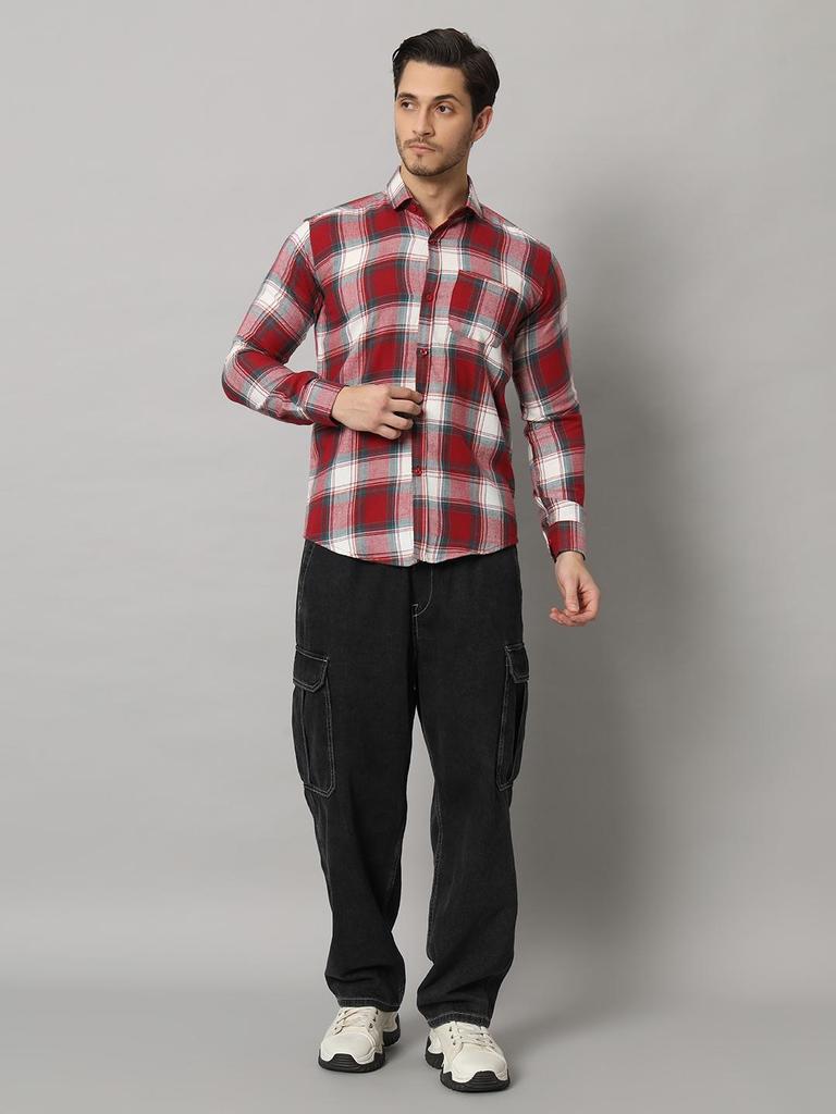 Bigreams Men's Yarn-Dyed 100% Cotton Slim Fit Checkered Flannel Shirt For Full Sleeve Shirt