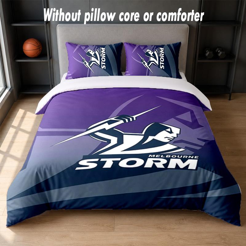 Melbourne Storm Design Bed Bedding Set 1 Duvet Cover + 2 Pillowcases Soft Breathable Household Bed Linens