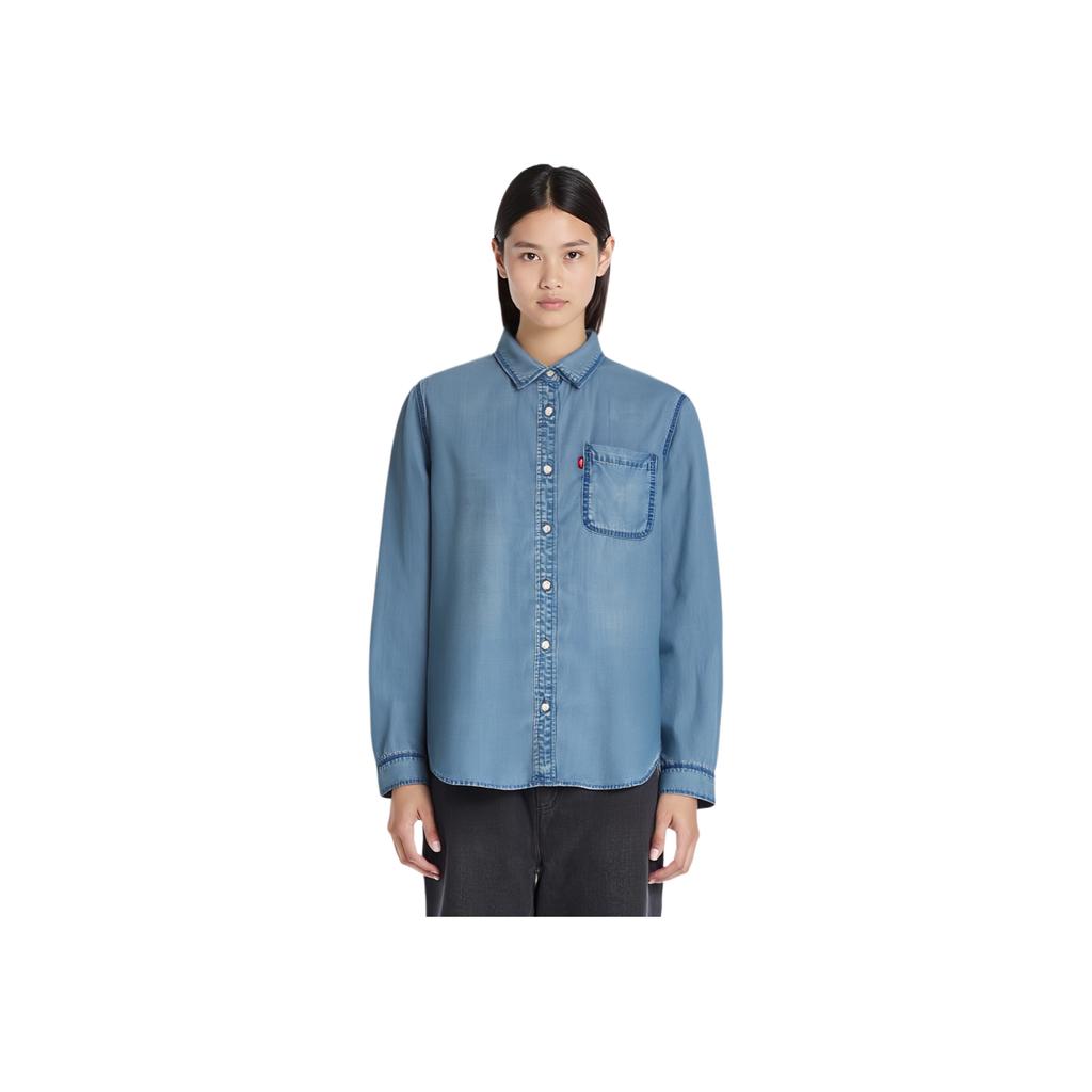 Levis Cool Series Casual Versatile Loose Fit Long Sleeve Shirt Women Shirts Blue 002Z2-0001