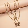 Two-piece Set of Old Imitation Pearl Butterfly Multi-layer Stacked Collarbone Chain Fashion Necklace