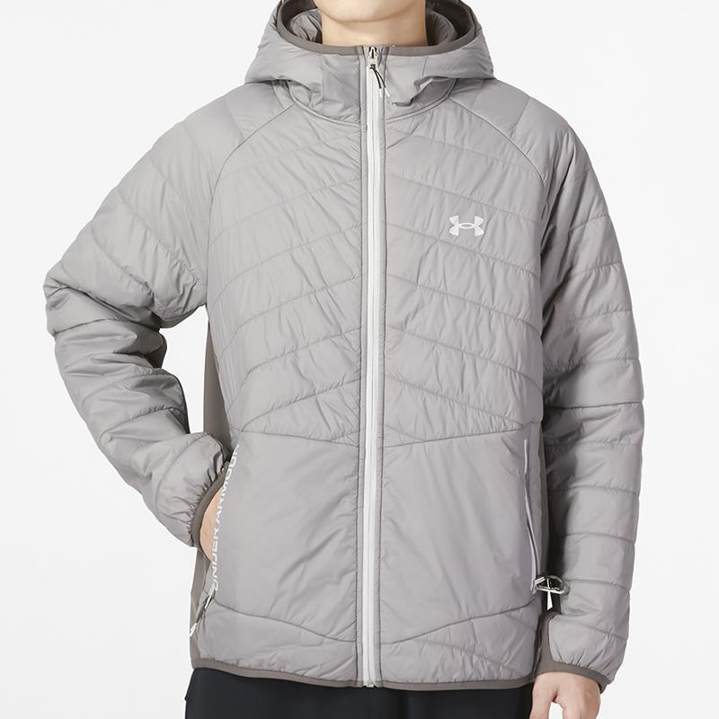 Under Armour Active Hybrid Jacket Lightweight Quilted Outdoor Hoodie Men Jackets Gray 1375447-294