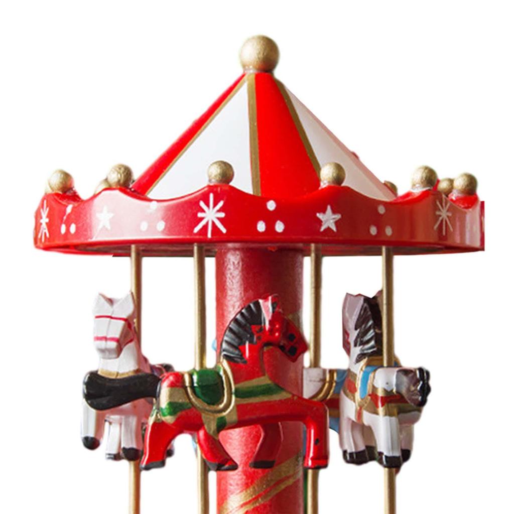 Christmas Wooden Carousel Music Box Turn Horse Shaped Hand Painted Ornament Rotating for Anniversary Present Durable