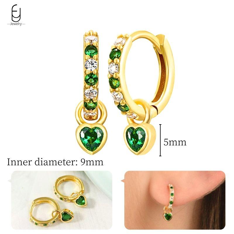 925 Silbernadel Grüne Zirkon Gold Ohrringe Herz Creolen für Damen Zarte Steckerohrringe Luxuriöser Schmuck Geschenke