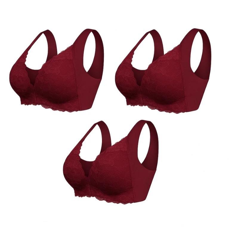 

Plus Size Lace Front-Closure Seamless Wire-Free Bra - 3PC Set 6XL