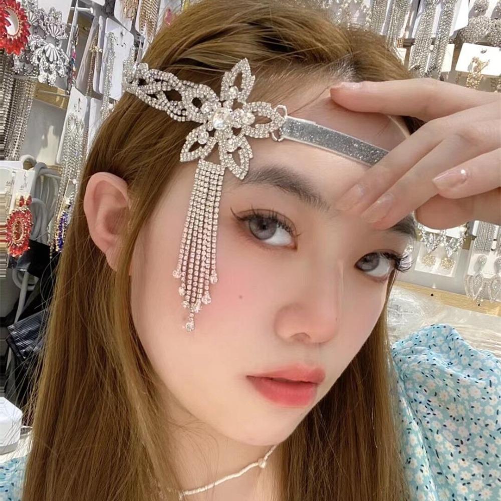 Crystal Tassel Exaggerated Necklace Hollow Lace Up Necklace Rhinestone Flower Necklace  Bride