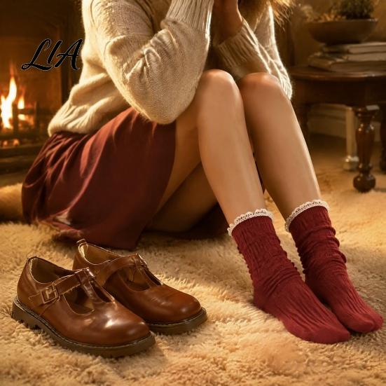 Vintage Inspired Lace Hosiery Ruffle Crew Socks for Women, Cotton Frilly Socks, Soft Breathable Elastic Stacked Casual Ankles Daily Wear And