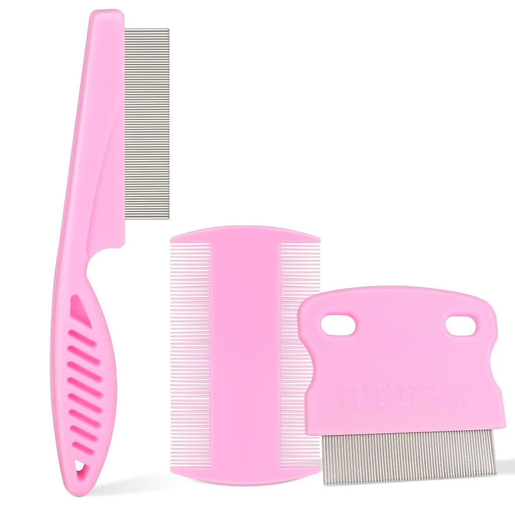 3‑Pcs Pet Flea Comb Set, Stainless‑Steel Fine‑Tooth Grooming Combs for Cats & Dogs, Fur Cleaning Debris Removal Tool