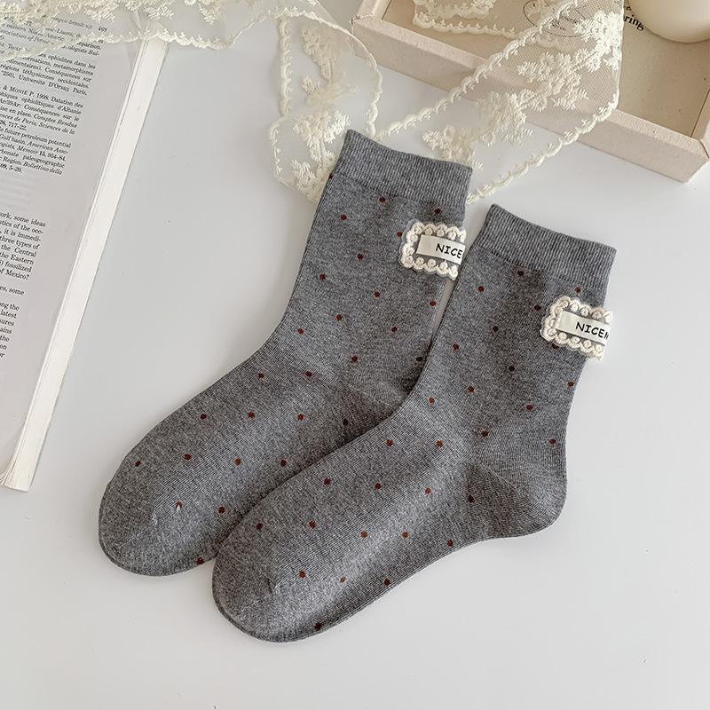 

Женские осенние новые милые носки-трубы без косточек с надписью Polpok из ткани 1 pair серый