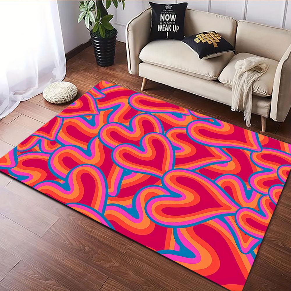 Colorful Swirling Heart Pattern Patterned carpet, suitable as a non slip play mat for the living room and bedroom sofa