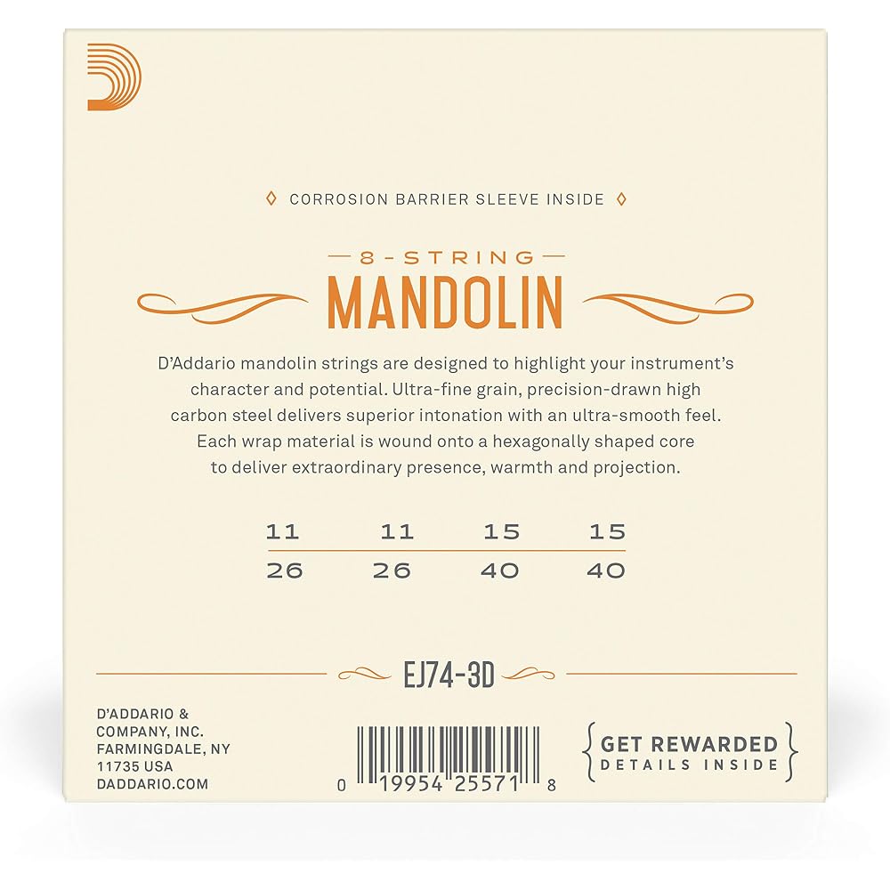 D'Addario Daddario Mandolin Strings Phosphor Bronze Medium .011-.040 EJ74-3D 3 Set Pack [Domestic...