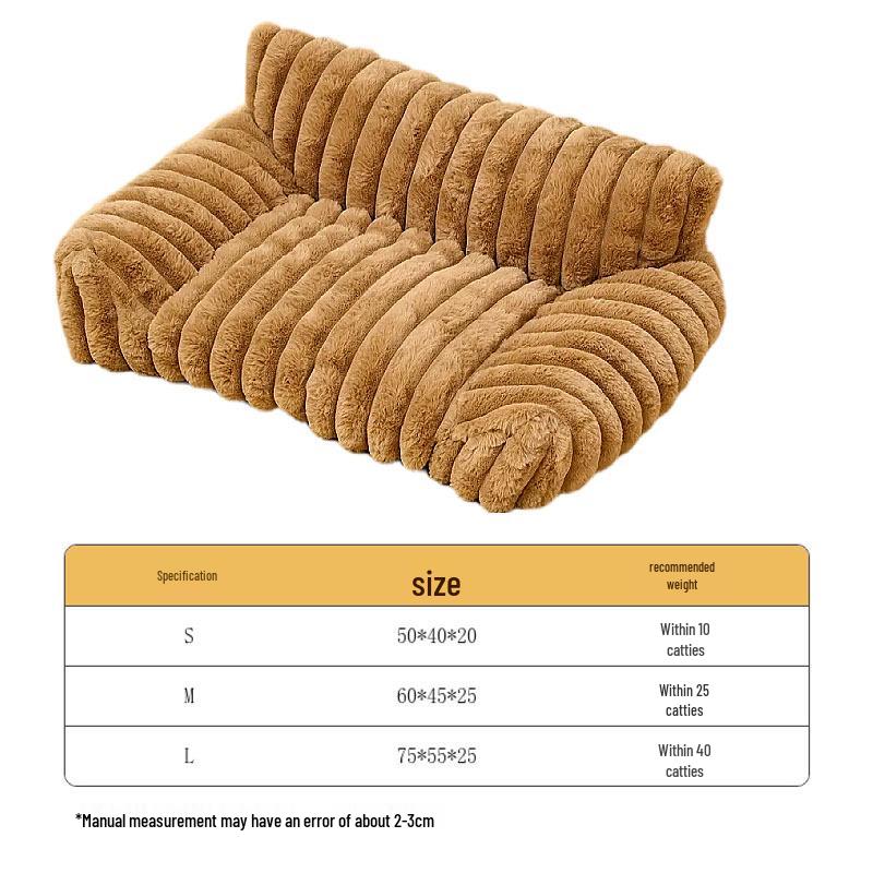 All-Season Striped Rabbit Fur Pet Bed: Winter Warm Sofa for Cats & Dogs