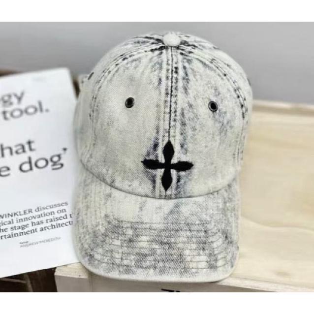 SK Cross flower baseball cap with embroidered letters, casual sports retro denim baseball cap with adjustable sunshade and curved brim
