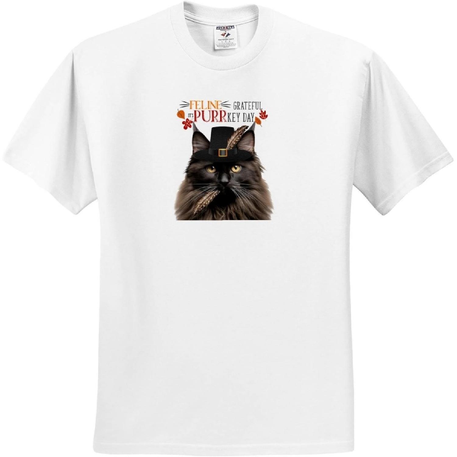3dRose, Cute Maine Coon Cat in Brown Hues with Funny Thanksgiving Message, T-Shirt S