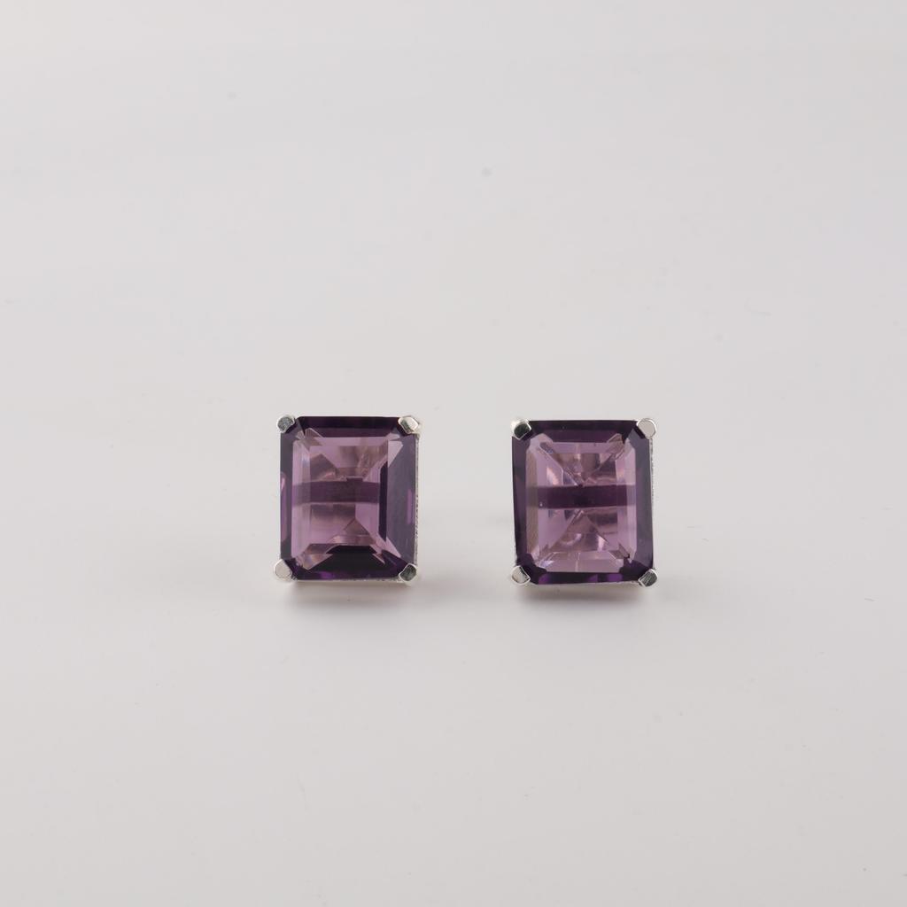 Natural Amethyst Gemstone 925 Sterling Silver Jewelry Handmade Pushback Earrings 0.4" For Women EE-179-2