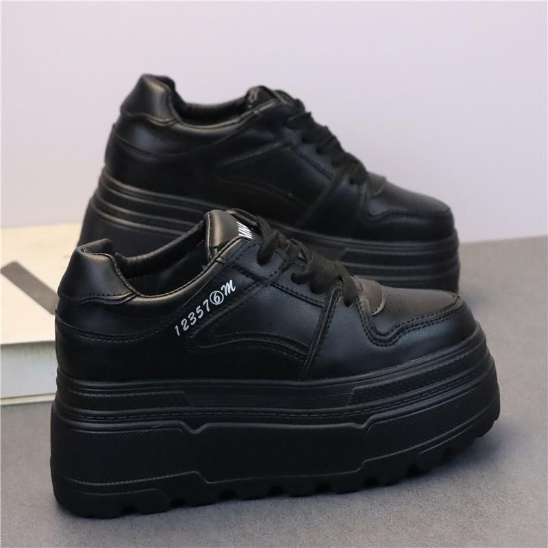 Fashion 8CM High Quality Microfiber Leather White Platform Sneakers for Women Wedge Heel Sneakers Shoes Comfy Casual Shoes Female
