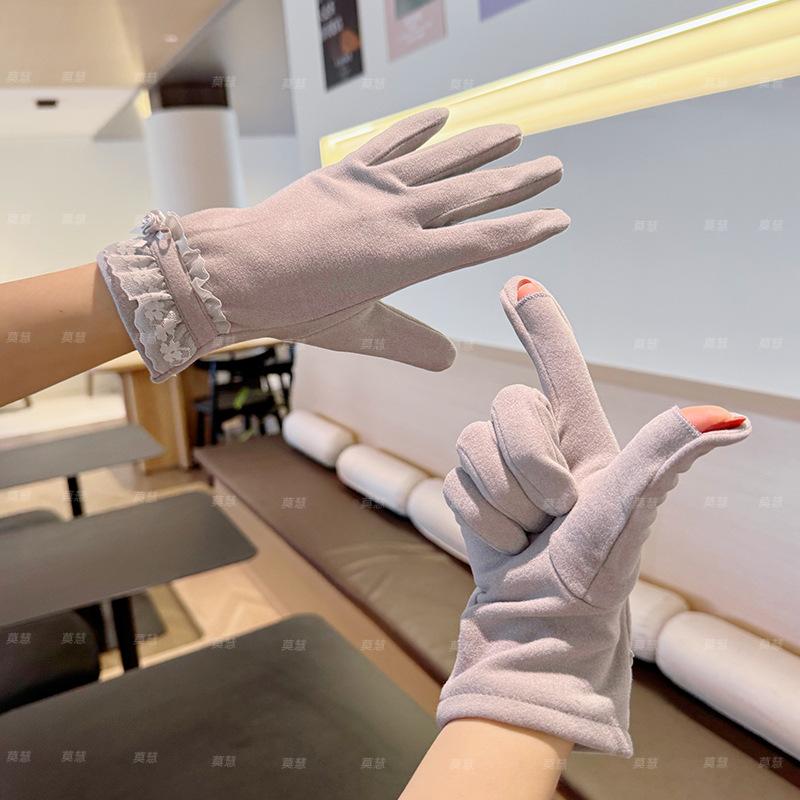 Gloves Women's Warm Can Be Thickened Fleece Elastic Non-slip Cold Spring Autumn Women