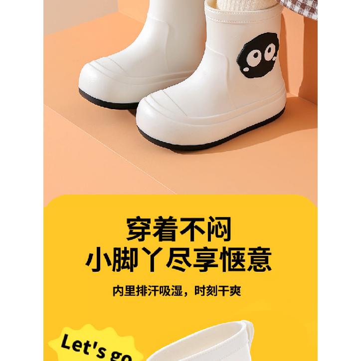 Korean Version Cartoon Children's Rain Boots for Girls, Fleece-Lined, Non-Slip, Waterproof Shoes, Student Rain Boots, Short Tube, Outdoor Water Shoes