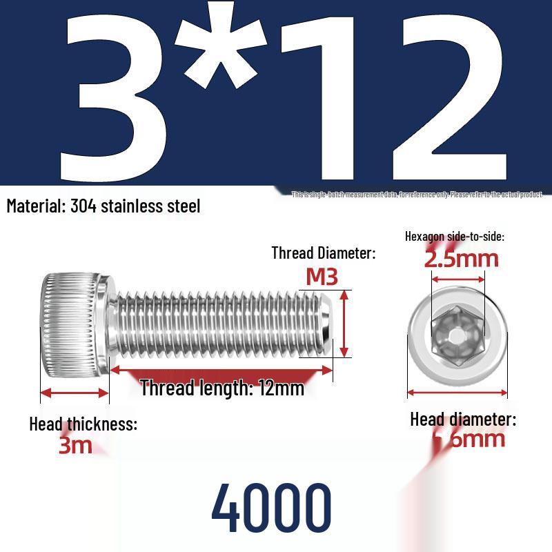 304 Stainless Steel Hex Socket Head Cap Screws, M2-M10, Extended Length