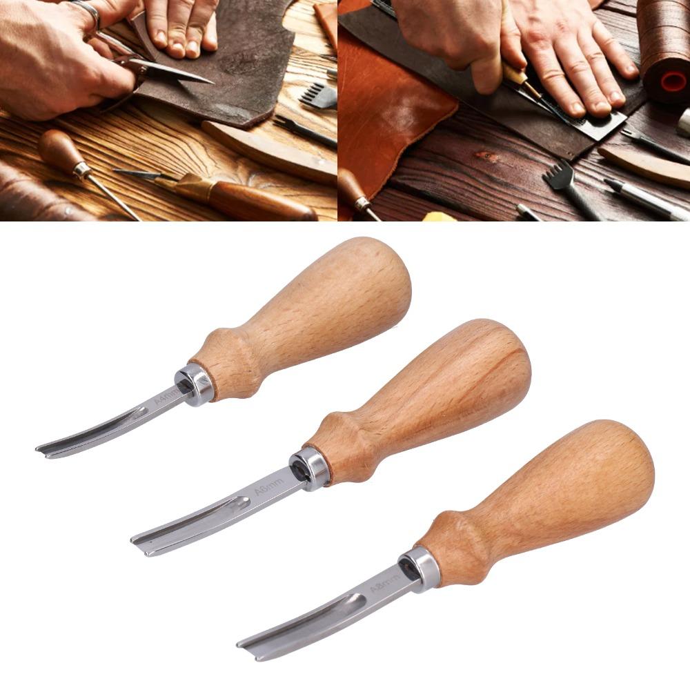 3pcs Wooden Handle Edge Skiving Tool Wide Mouth Leathercraft Trimmer Leather Crafting