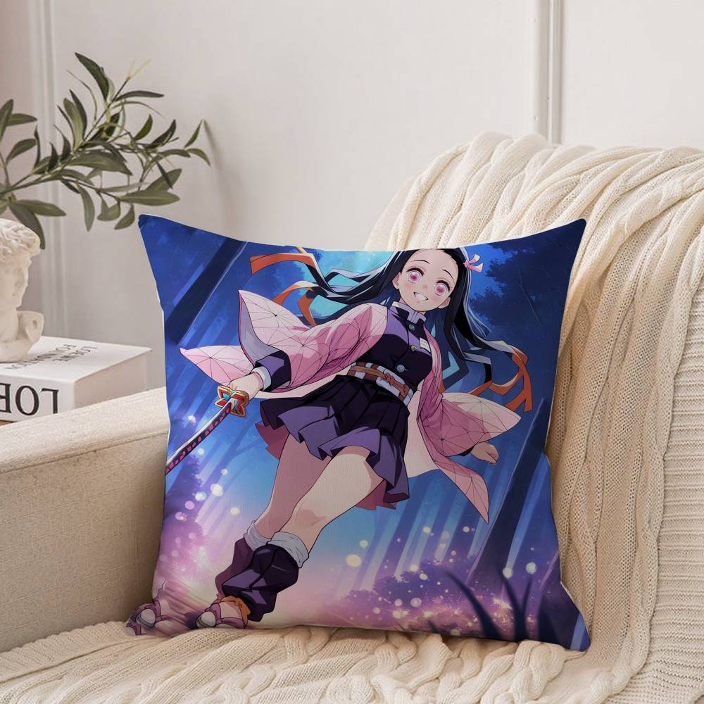 Anime Demon Slayer Kamado Tanjirou Kamado Nezuko Pillow Case Home Decor Throw For Sofa Bed Car Room Decor Gift Idea