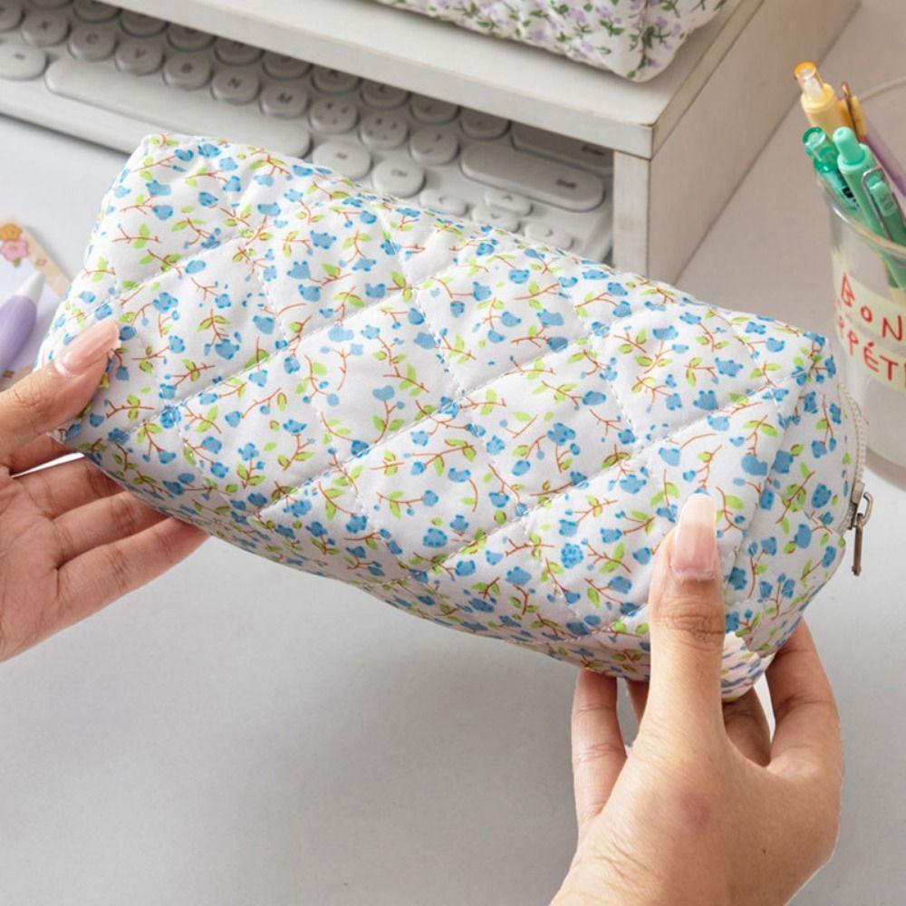 Polyester Pencil Case Large Capacity Storage Bag New Floral Quilted Pen Bag  Daily Stationery