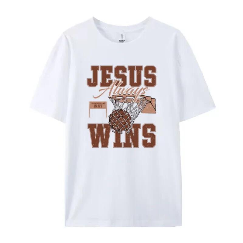 Jesus Always Wins Basketball Graphic TShirt Cool Funny Faith Unisex Shirt Retro Loose Christian Inspirational T Shirt Religious S