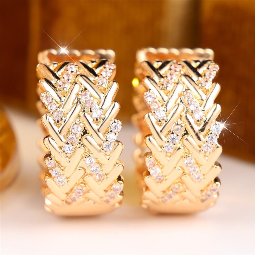 Elegant Female Small Round White Zircon Stone Hoop Earrings Trendy Fashion Gold Color Wedding Jewelry For Women