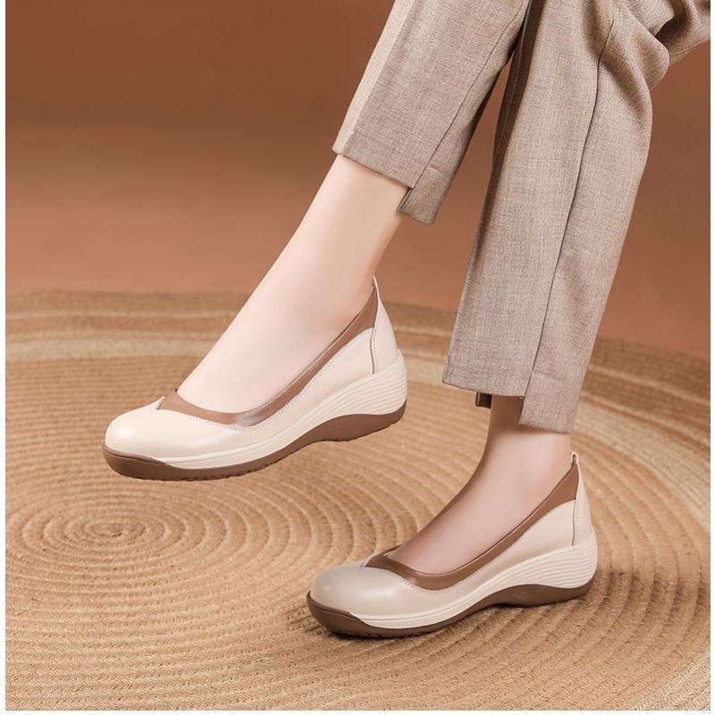 Women s Retro Round Toe Platform Color Block Slip-on Shoes Spring Autumn Mom Style Working Shoes 40 2290₽