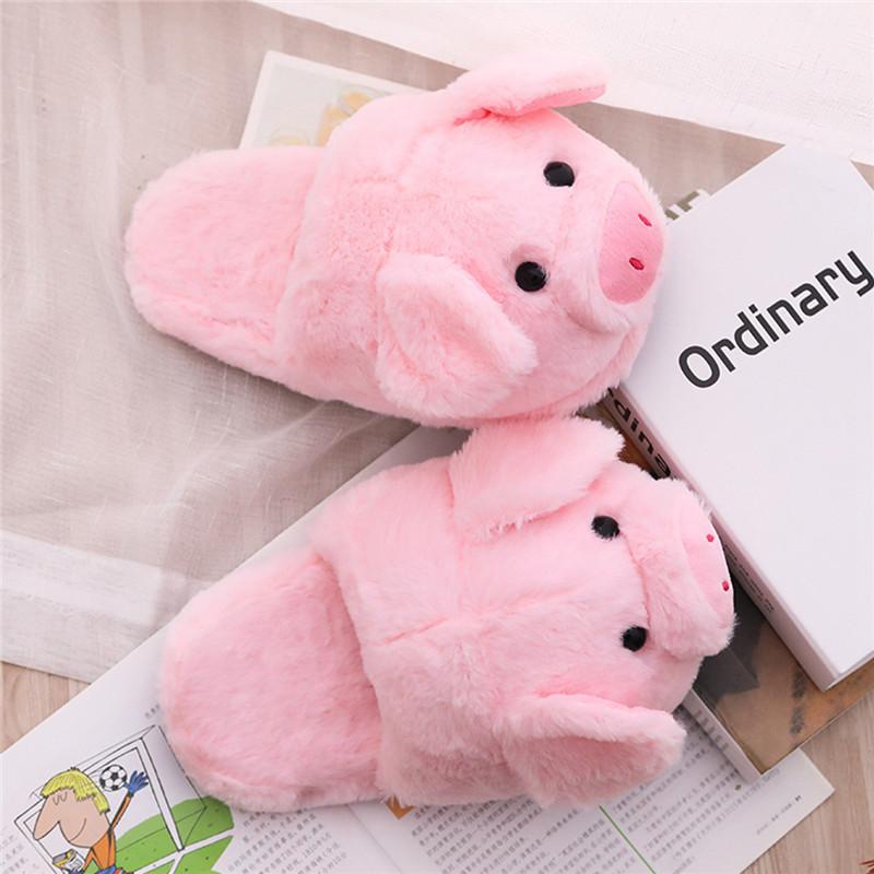 Fashion Winter Women Warm Indoor Slippers Ladies Fashion Cute Pink Pig Shoes Women's Soft Short Furry Plush Home Floor Slipper SH467
