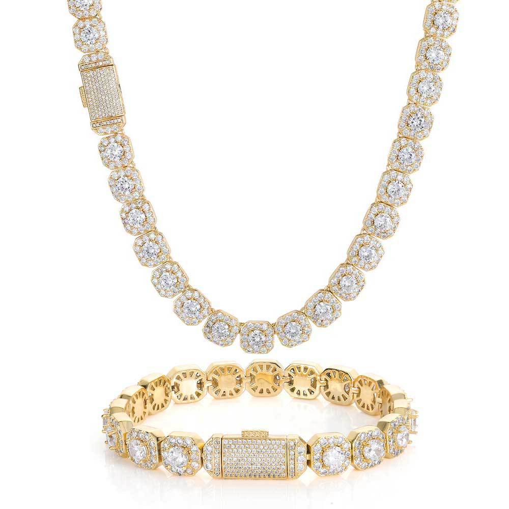 European and American Hip-hop Square Rock Candy Chain Zircon Necklace Trend Men's Necklace Fashion Accessories Hip-hop Bracelet