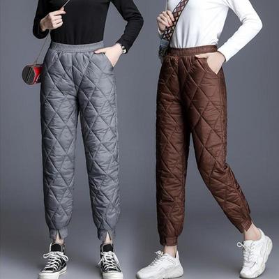 Women Elastic Waist Down Trousers Warm Harem Pants Trousers High Waist Long Pants