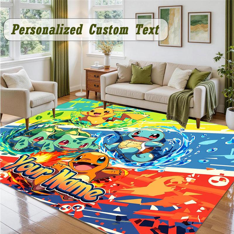 Crystal Velvet Square Rug Custom NamePokémon Pattern Non Slip Home Floor Decor Rug