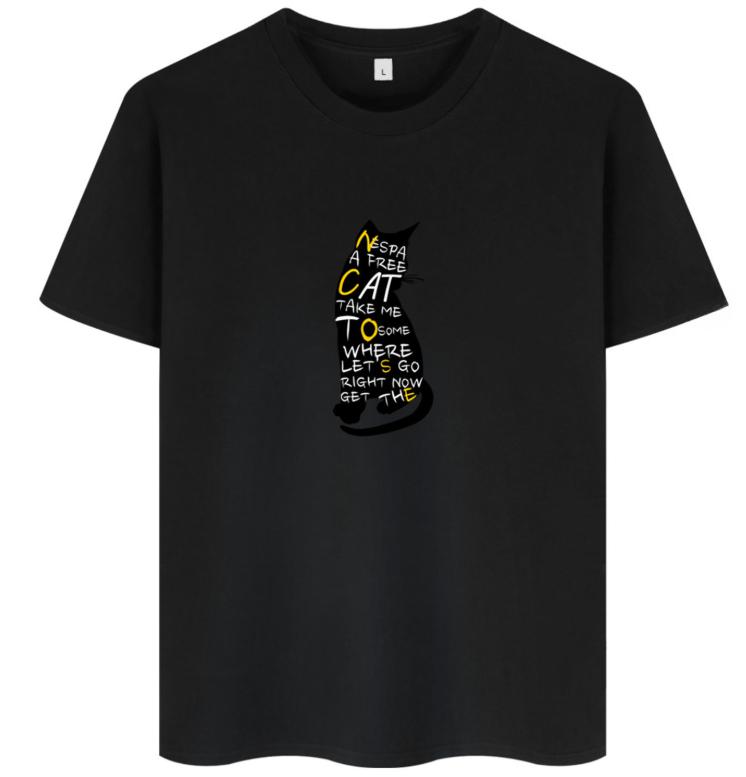 

Stylish Cat Silhouette Text Art T-Shirt A Free Cat Print Short Sleeve Casual Top for Cat Lovers Versatile Tops for Women Men S разноцветный