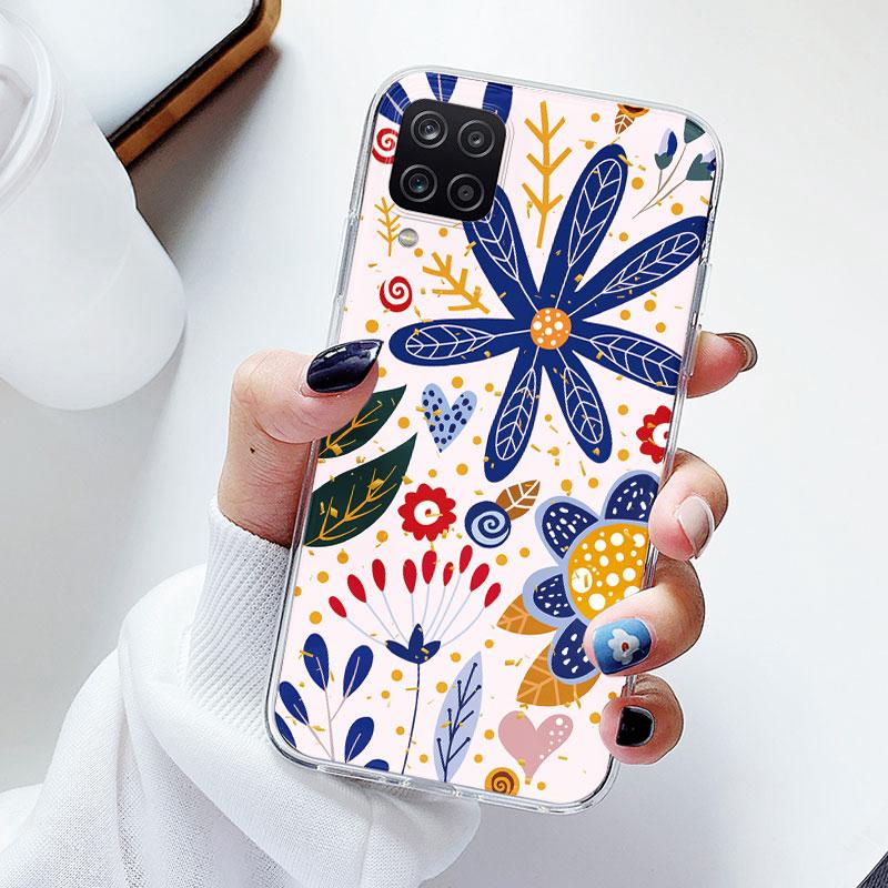 Phone Case For Samsung A12 M12 F12 Floral Silicon Cover For Samsung Galaxy A12 5G Fundas Coque Transparent Soft Capas Flower TPU