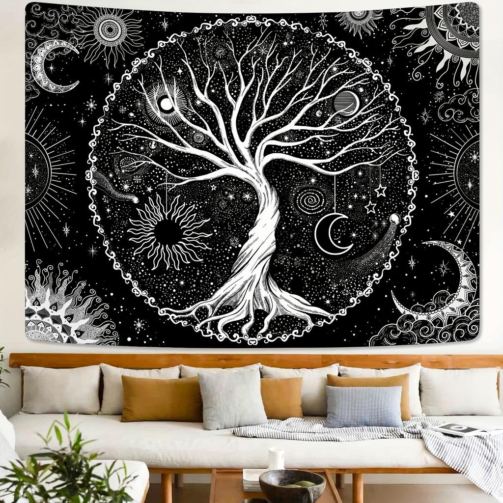 VIKAMA Cosmic Tree Tapestry Living Room Entrance Feature Wall Decoration Study Meditation Room Bohemian Style Decorative Hanging