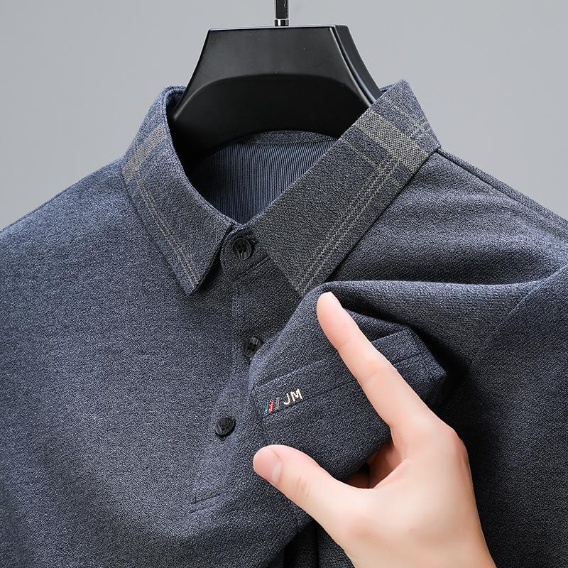 Men S Fashion Casual Long Sleeved Polo Shirt 2026 Autumn New Item Business Solid Color Casual Versatile T-Shirt M