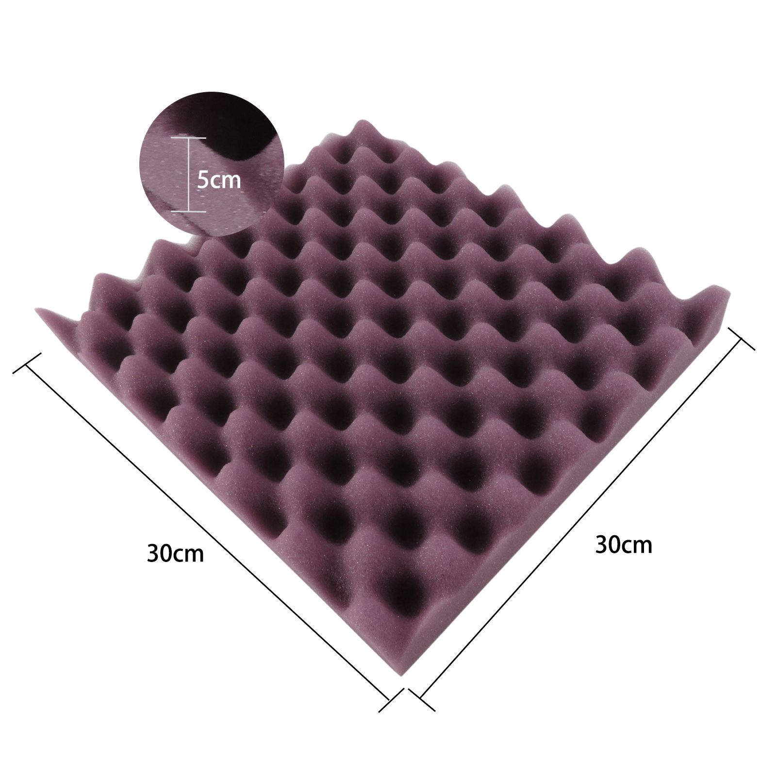 

12PCS 30 * 30 * 5cm панелі піни яйце піни Pad Звукоізоляція піни для домашньої студії кінотеатру KTV фіолетовий