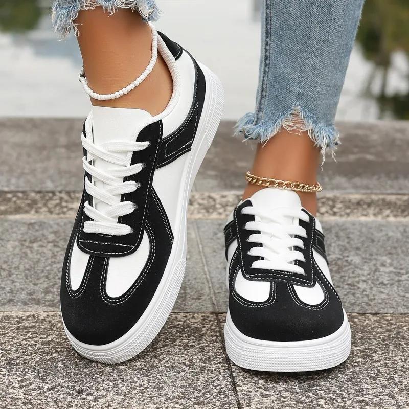 Fashion 2025 Plus Size Flat with Women's Vulcanize Shoes Outdoor Walking Lace Up Mixed Colors Sneakers Versatile Ladies Casual Shoes
