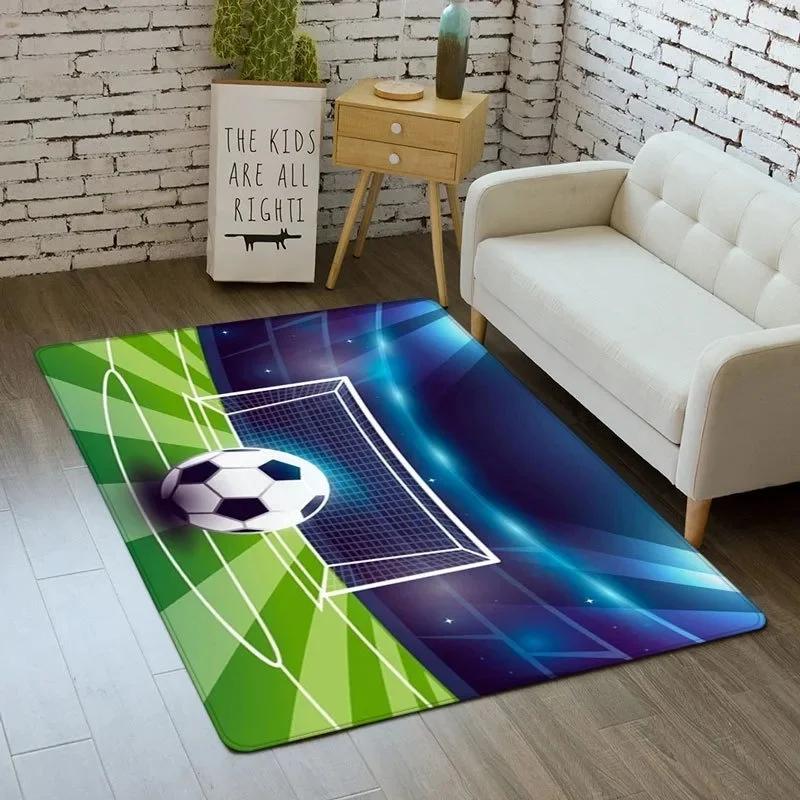 Sporty Football Pitch Floor Mat Non-Slip Washable Carpet for Living Room or Boy's Bedroom Vibrant Rug for Sofa Area Decor