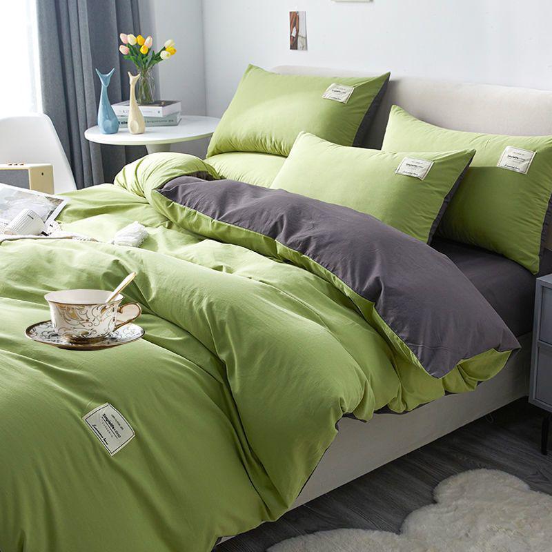 G5Z Einfarbige gewaschene Baumwoll-Bettbezug, hautfreundlich, erhältlich in Einzel- und Doppelgrößen mit Kissenbezug für Studenten