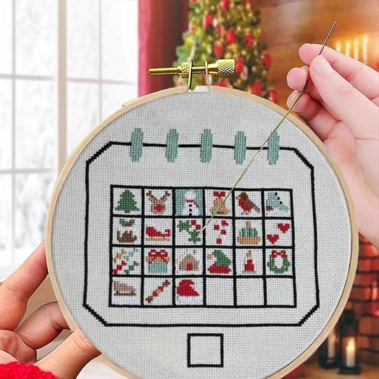 Christmas Advent Calendar Cross Stitch Kit DIY Countdown Embroidery Set with 24 Days Patterns Creative Holiday Gift for Beginners