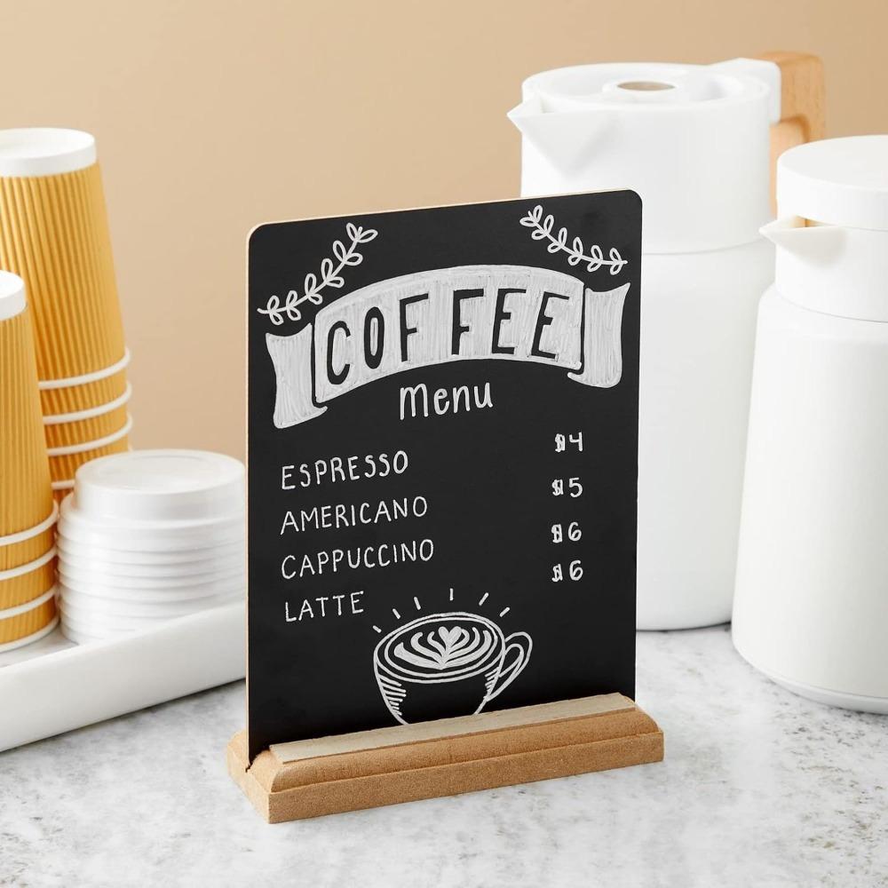 4pcs Mini Chalkboard Signs with Stand for Table Decorations Restaurant Food Display Chalkboard Signs with Stand Reusable Wooden Tabletop Chalkboard