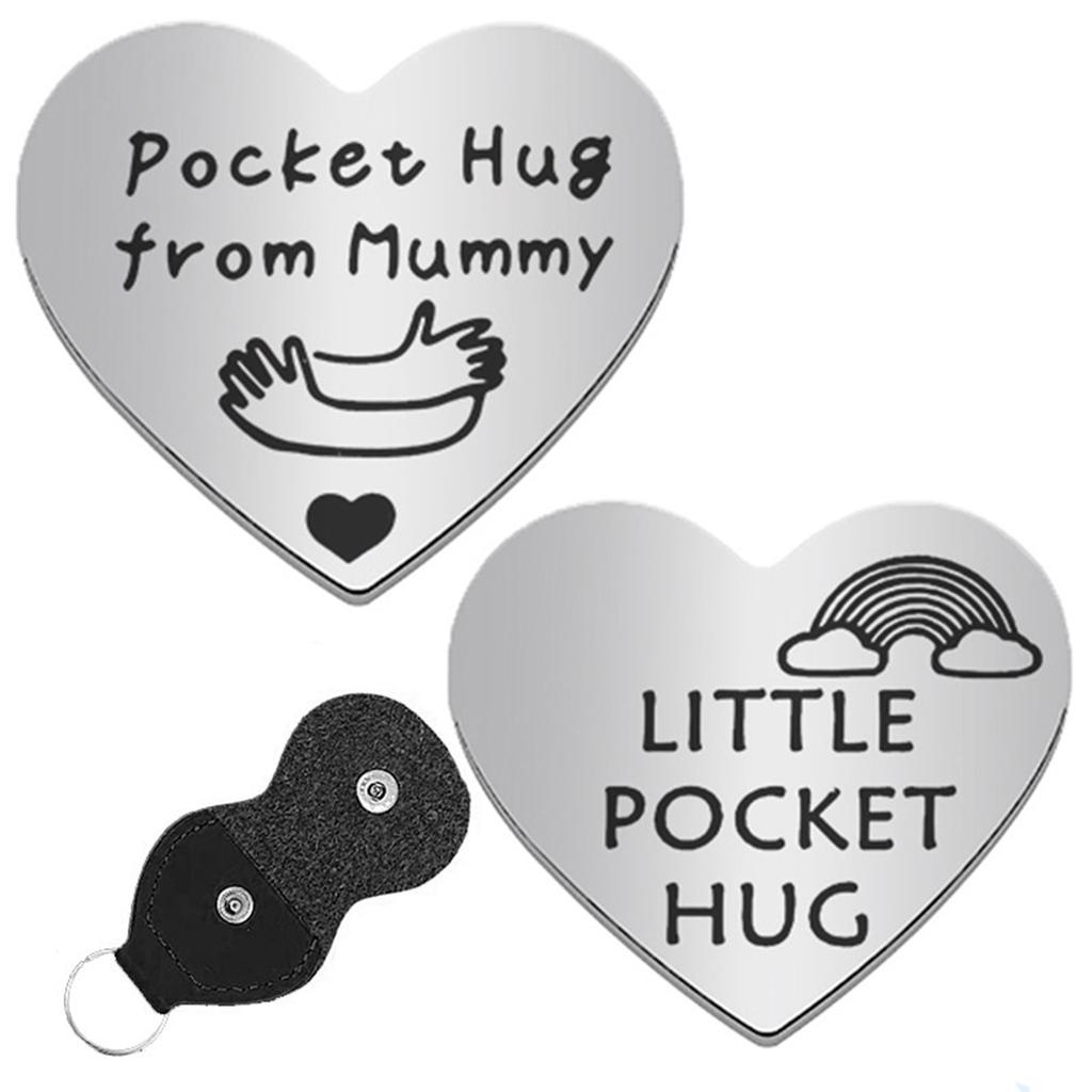 PU Cover Heart Keychain Stainless Steel Keychain Little Pocket Hug from Mom Keyring for Women Girl Party Ornament